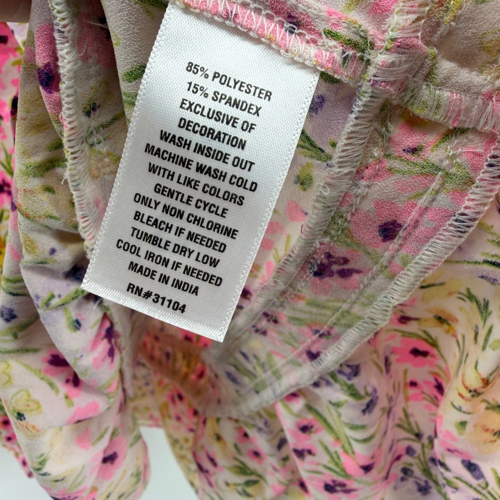 Crown & Ivy Womens 2X Pink Yellow Floral Ruffle Neck Tassel Shift Dress - Picture 3 of 7
